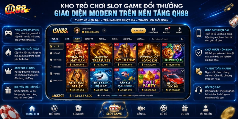 Kho trò chơi slot game đổi thưởng giao diện modern trên nền tảng QH88
